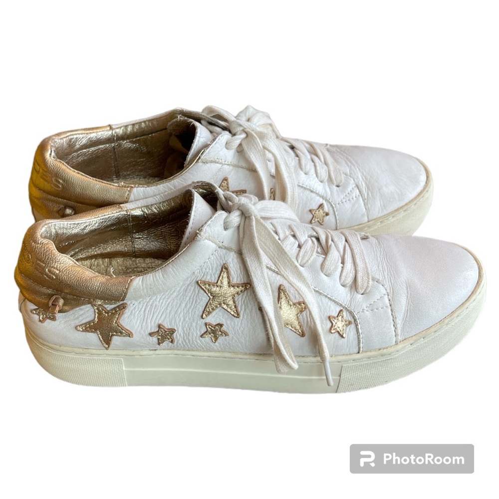 J Slides White Gold Metallic Stars Leather Sneakers Size 7